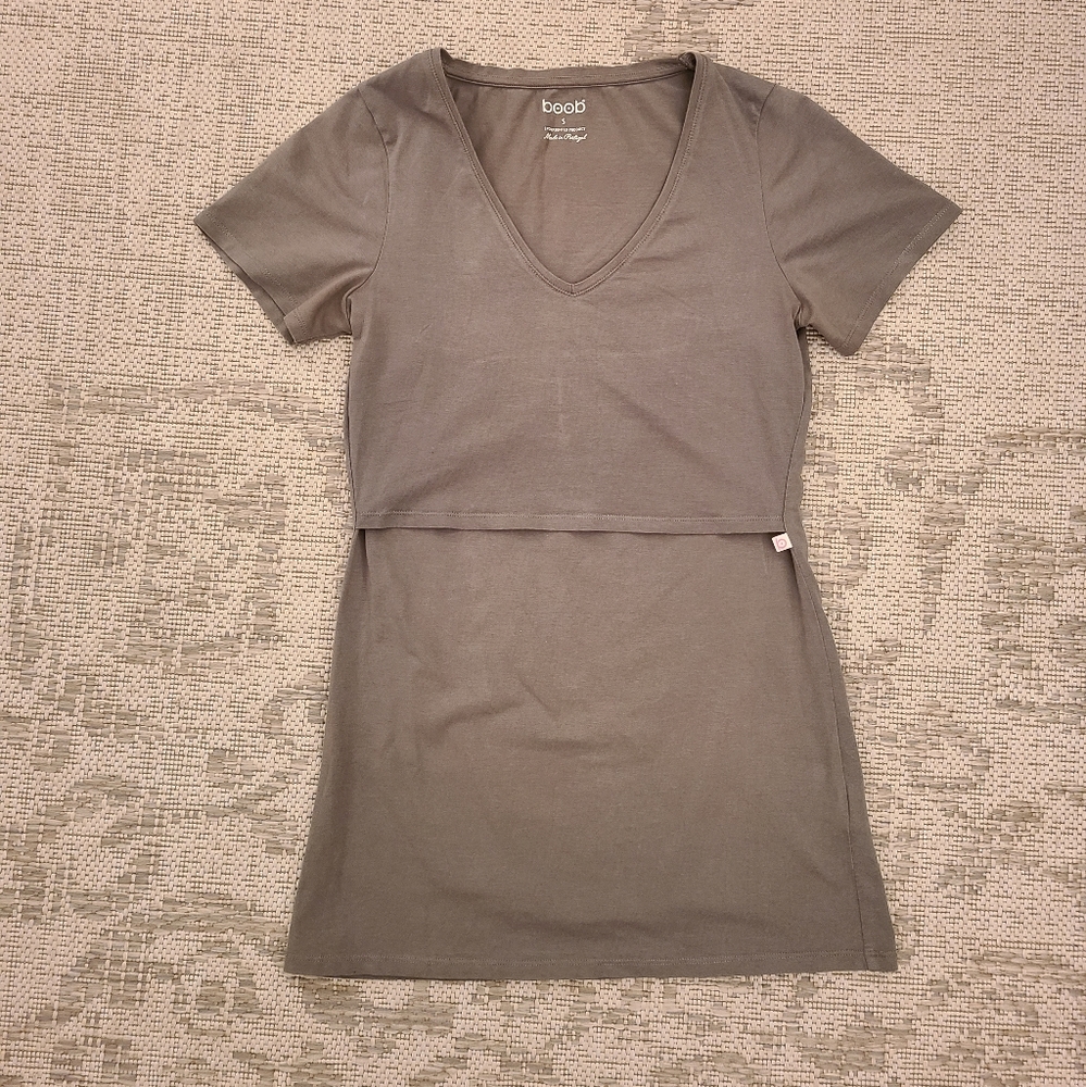 Olive Green Boob Design Short Sleeve Nursing Top
